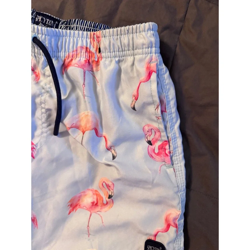 Spicy Tuna Boys Pink Flamingo Swim Trunks Blue Tropical Board Shorts Size 14